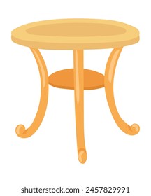 Mesa redonda en diseño plano. Escritorio de madera con patas curvas para el interior. Ilustración vectorial aislada.