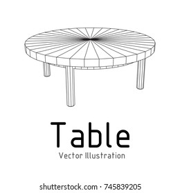 Round Table furniture wireframe blueprint. Linear outline pedestal vector illustration.