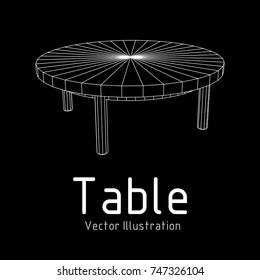 Round Table furniture wireframe blueprint. Linear outline pedestal vector illustration.