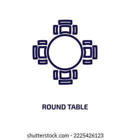 icono de mesa redonda de la colección de personas. Mesa redonda lineal delgada, tabla, icono de contorno redondo aislado en fondo blanco. Signo de la mesa redonda de vector de línea, símbolo para web y móvil