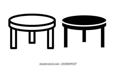 Round table Icon set in black filled and line.