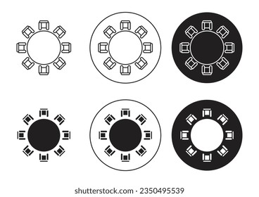 conjunto de iconos de la mesa redonda. símbolo vector de la sala de diálogo de la cumbre. sala de conferencias. signo de discusión de reunión de mesa en negro relleno y con un estilo delineado