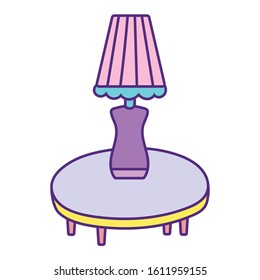 round table with lamp decoration cartoon on white background vector illustration