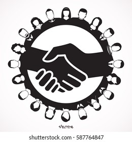round table meeting, handshake 