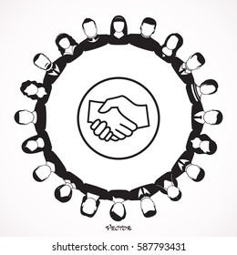 round table meeting, handshake 