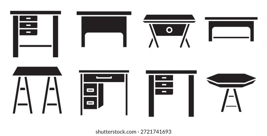 Iconos de mesa redonda y escritorio de oficina