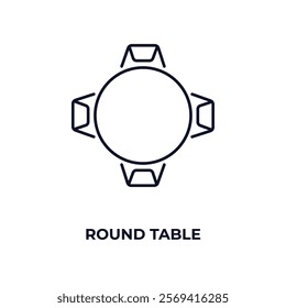round table outline icon. Linear vector from people concept. Thin line round table icon isolated on white background