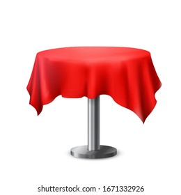 Round Table with Red Tablecloth.Empty , clean table Isolated on White Background.furniture for interior, vector illustration