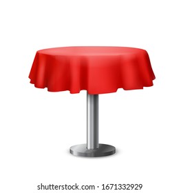 Mesa redonda con manteles rojos.Vacía, mesa limpia aislada en fondo blanco.mobiliario para interiores, ilustración vectorial