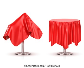 round table with a tablecloth isolated on white