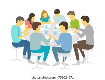 Round Table Talks Brainstorm. Team Business People Meeting Conference Eight People. White Background Stock Illustration Vector Refresher Courses