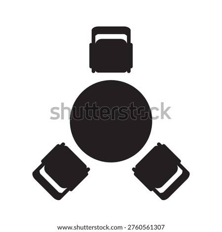 round table with three chairs top view, two facing one meeting layout, job interview or couple therapy session concept, consultation discussion setup, minimal business icon- vector illustration