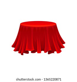 Round Table Under Red Silk Cloth. Mystery Concept.