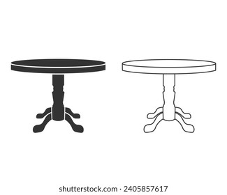 Round table vector line icon set in flat. Vector
