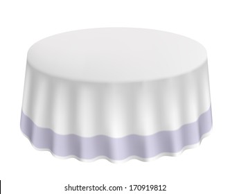 Round table with a white cloth isolated.  Vector illustration.