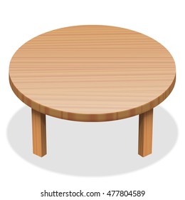 Round table - wooden surface. Isolated vector illustration on white background.
