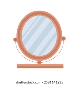 Round tabletop mirror with wooden frame isolated on white background