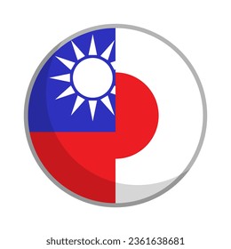 Round Taiwanese flag and Japanese flag icon. Vector.