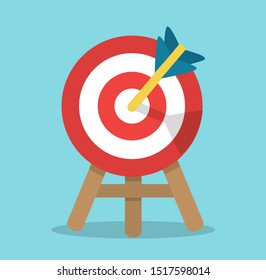 a round target with an arrow in the center for hitting stands on a stand