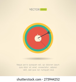Round target board with arrow in the apple center. Success and accuracy concept. Vector illustration
