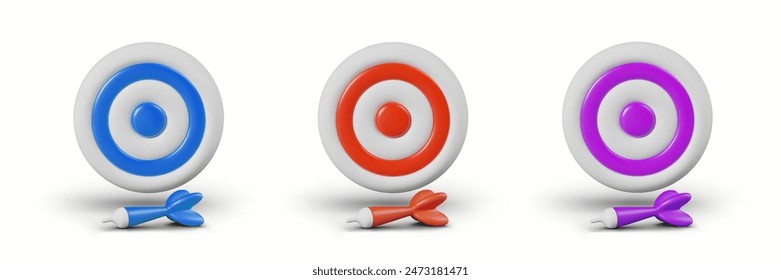 Round target and dart needle. Set of realistic elements of different colors