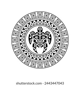 Round tattoo ornament with turtle maori style. African, aztecs or mayan ethnic style. Black and white.