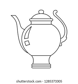 Round teapot on high stem on isolated background, Doodle style. Vector graphics