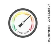 Round temperature gauge, isolated on white background. Colored measuring semicircle scale in flat style. Template of circle barometer or indicator. Vector illustration EPS 10.