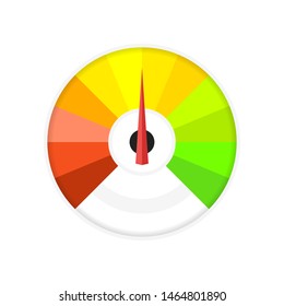 Round temperature gauge, isolated on white background. Colored measuring semicircle scale in flat style. Template of circle barometer or indicator Vector