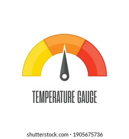 Round temperature gauge, isolated on white background. Colored measuring semicircle scale in flat style. Template of circle barometer or indicator. Vector illustration EPS 10.