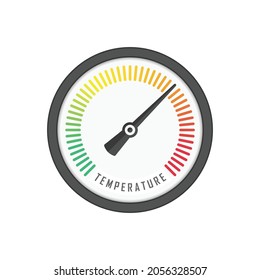 Round temperature gauge, isolated on white background. Colored measuring semicircle scale in flat style. Template of circle barometer or indicator. Vector illustration EPS 10.