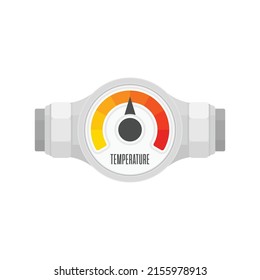 Round temperature gauge, isolated on white background. Colored measuring semicircle scale in flat style. Template of circle barometer or indicator. Vector illustration EPS 10.