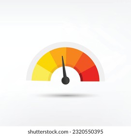 Round temperature gauge, isolated on white background. Colored measuring semicircle scale in flat style