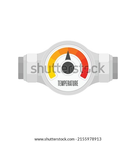 Round temperature gauge, isolated on white background. Colored measuring semicircle scale in flat style. Template of circle barometer or indicator. Vector illustration EPS 10.