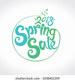Round template 2018 Spring Sale. Vector handwriting template with a twig.