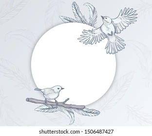 Round template with birds and feathers