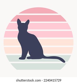 Round template design with cat dark silhouette.  