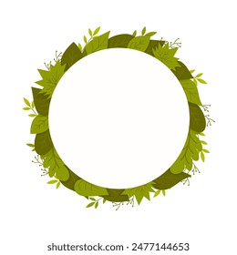 Round template with green leaves and circular place for text.