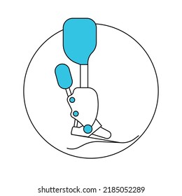 Round template health care icon, prosthetic leg symbol, medical design element isolated on white background. Flat Art vector Illustration.