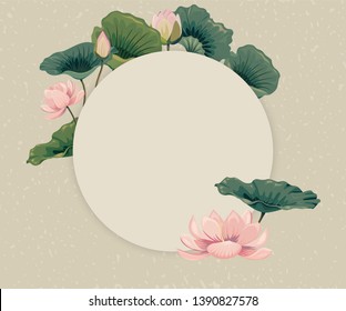 Round template with lotus flowers and lotus leaves