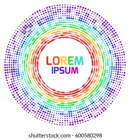 Round template of rainbow frame with halftone. Vector element for decoration of cards, banners and your design