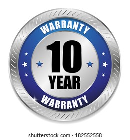 Round ten year warranty button with metal border