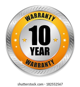 Round ten year warranty button with metal border