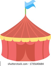 Round Tent with flag concept, circus and amusement park things on white bakcground, Waterproof Marquee Dome Vector Red Color Icon design