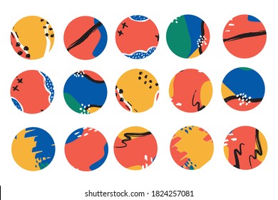 Round texture and abstract icons for social media story. Set of various vector highlight covers. Trendy backgrounds. Stories highlights backgrounds for lifestyle, travel and beauty bloggers.