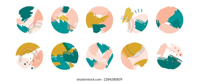 Round texture and abstract icons for social media story. Set of various vector highlight covers. Trendy backgrounds. Stories highlights backgrounds for lifestyle, travel and beauty bloggers.