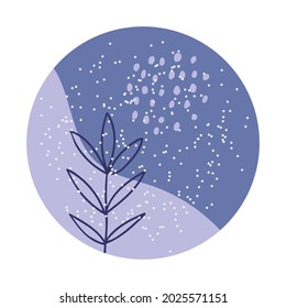 Round texture and floral doodle icons for social media stories. Set of various vector highlight covers for bloggers. Abstract vector winter backgrounds with hand draw leaves, snowflakes, falling snow