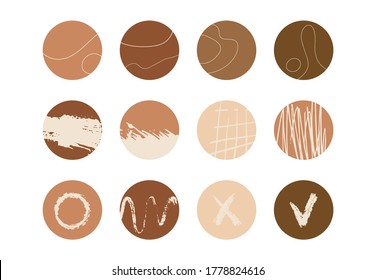 Round Texture And Floral Icons For Social Media Stories. Set Of Various Vector Highlight Covers. Abstract Backgrounds.