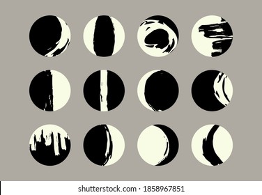 Round texture and icons for social media stories. Set of various vector highlight covers. Abstract backgrounds.