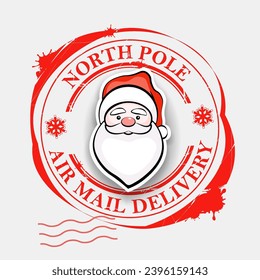 Round texture print with outline of Santa Claus in a hat, design component.